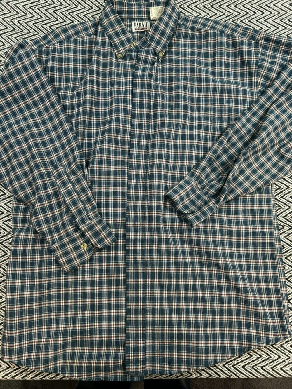 Farah Classics Mens Plaid Button-Down Shirt Size L Long Sleeve Vintage